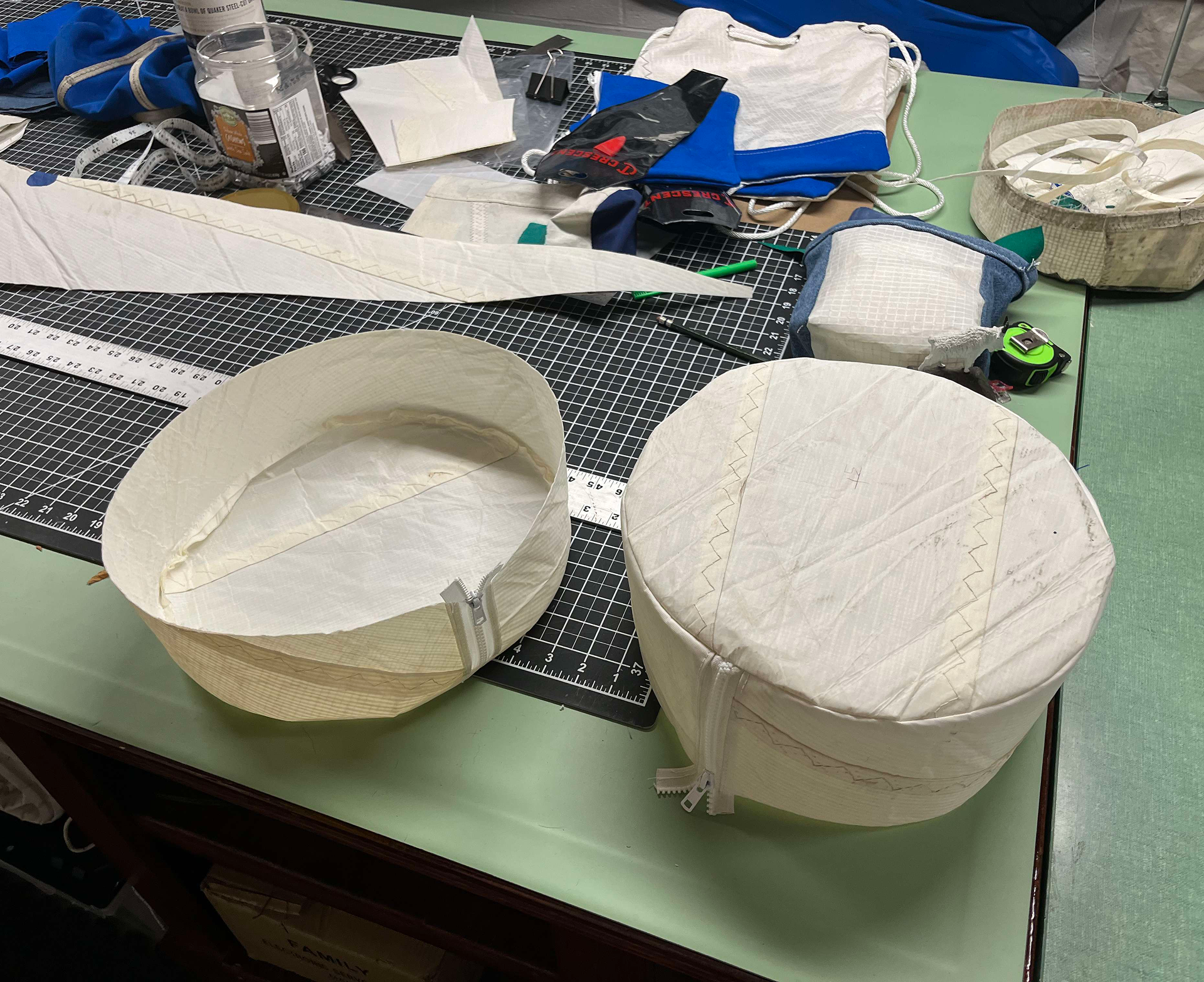 Sewing project with white fabric