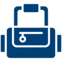 Blue toolbox icon on black background